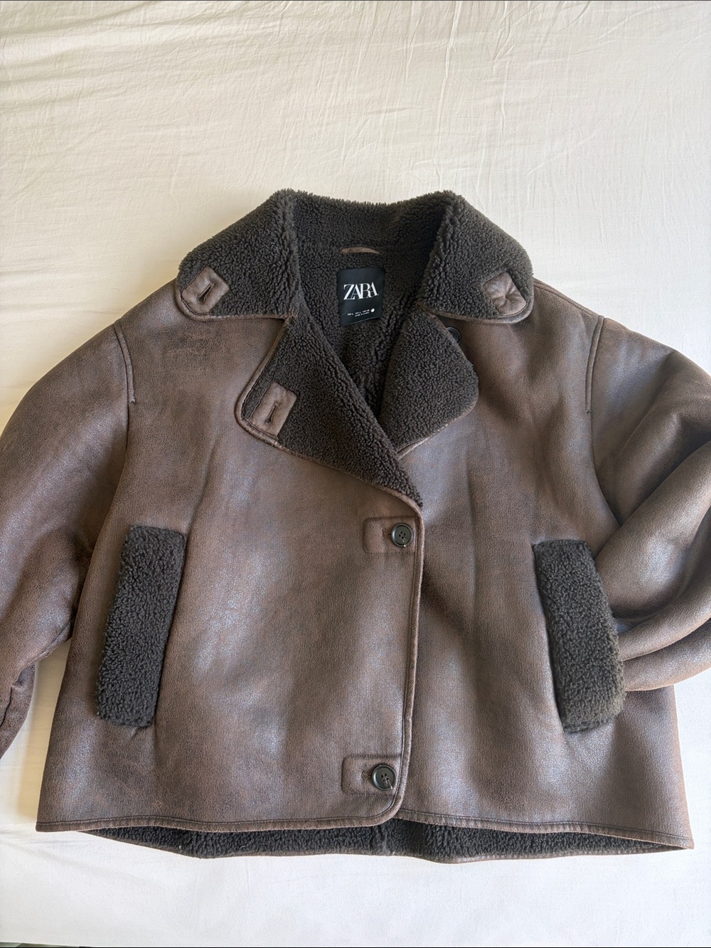 Zara Women’s Brown Faux-Shearling Bomber Jacket